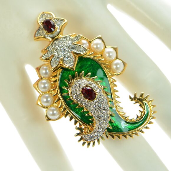 Kenneth Jay Lane KJL Crystal & Pearl Large Paisley Ring - Picture 1 of 6